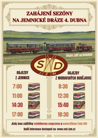 Zahájení sezóny 2026 na Jemnické dráze 4. dubna